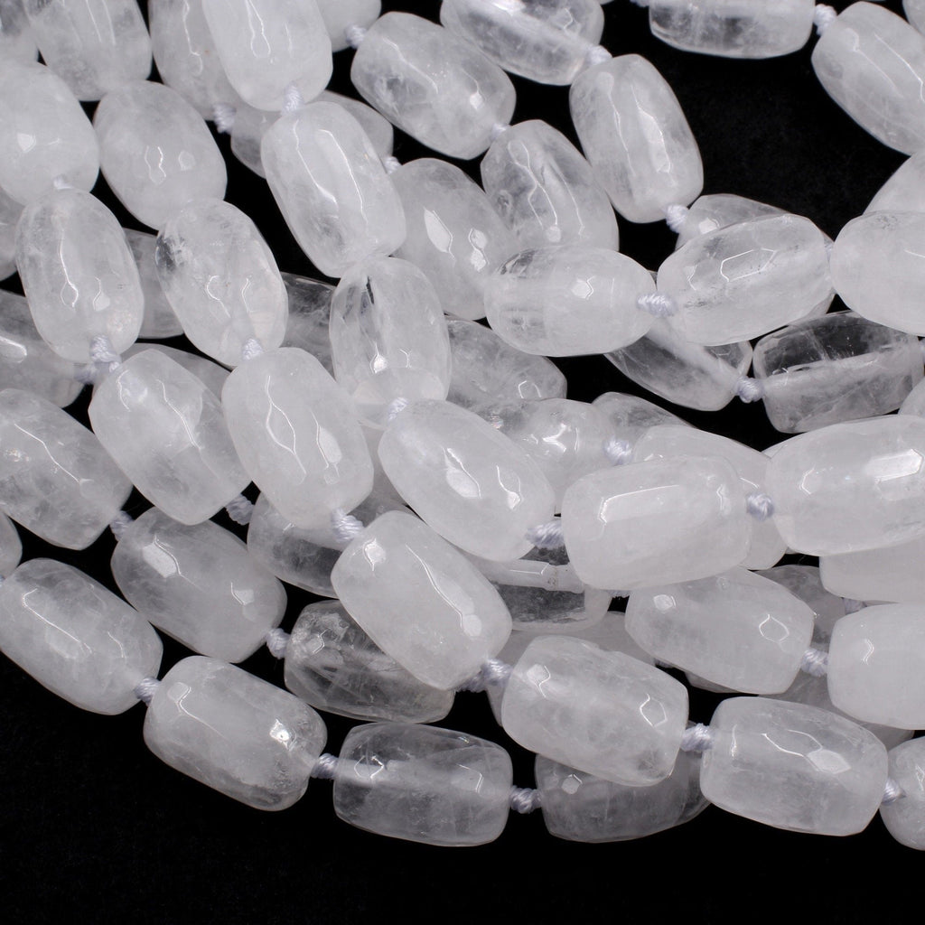 Natural Rock Crystal Quartz Beads Faceted Drum Cylinder Tube Nuggets Icy Rock Crystal Clear Raw Crystals 16" Strand