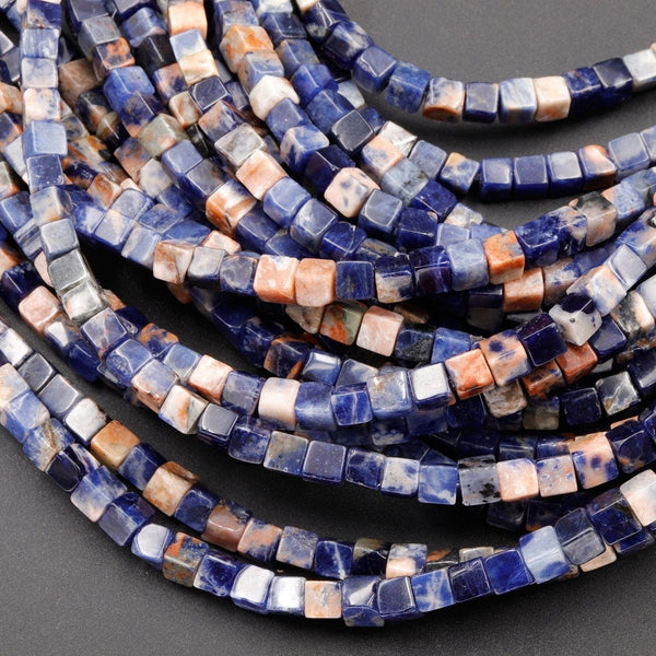 Natural Orange Sodalite Beads 4mm Square Dice Cube 16" Strand