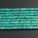 Genuine 100% Natural Turquoise Heishi Beads 6mm 7mm Rondelle Genuine Bright Blue Green Turquoise Beads Center Drilled Full 16" Strand