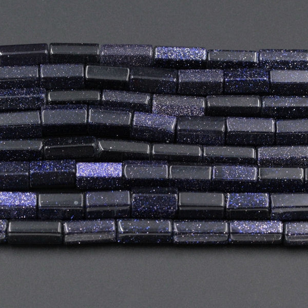 Sparkling Blue Goldstone 14x6mm 14x10mm Faceted Tube Beads Long Polished Tube Beads 16" Strand
