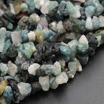 Rough Raw Multicolor Green Blue Tourmline Beads 8mm Freeform Center Drilled Chip Nuggets Organic Cut  Real Genuine Tourmaline 16" Strand