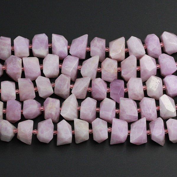 Natural Kunzite Bead Chunky Large Faceted Rectangle Nugget Pink Violet Purple Gemstone Vertically Drilled Focal Bead High Quality 16" Strand