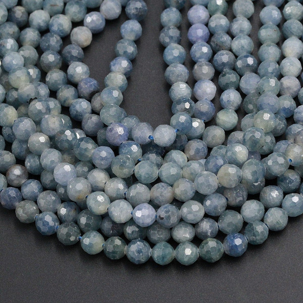 A Grade Genuine Natural Blue Sapphire Faceted 7mm 8mm 10mm Round Beads Organic 100% Natural Gemstone 16" Strand