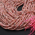 Natural Pink Rhodochrosite 2mm 3mm 4mm Faceted Round Beads Micro Faceted Laser Diamond Cut Sharp Facets Genuine Red Pink Gemstone 16" Strand