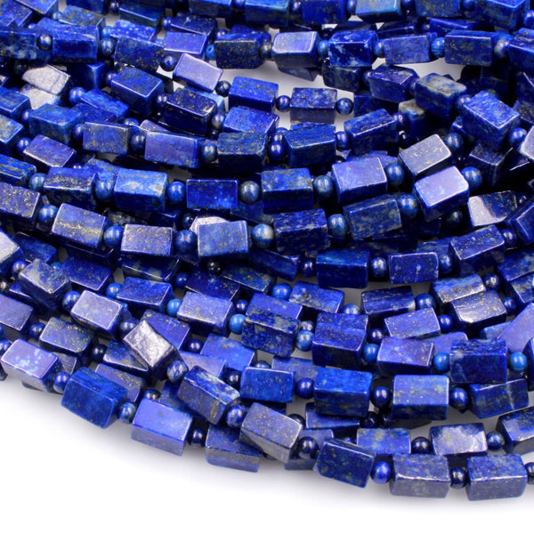 Natural Blue Lapis Tube Rectangle Beads Nuggets Faceted Blue Lapis Tube Beads Nugget 6mm x 10mm Full 16" Strand