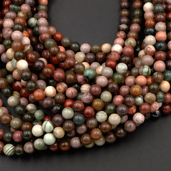 Real Genuine Natural Mexican Imperial Jasper 4mm 6mm 8mm Round Beads Colorful Creamy Red Pink Green Mauve Multicolor Jasper 16" Strand