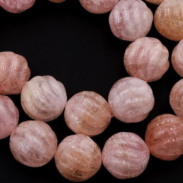 Hand Carved Morganite Beads Large 20mm Genuine Pink Beryl Pink Aquamarine 16" Strand