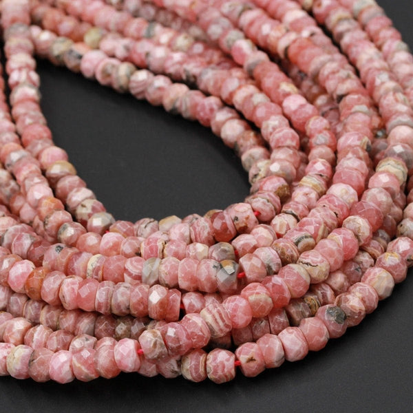 Rhodochrosite Faceted 6mm 8mm Rondelle Beads Natural Pink Red Rhodochrosite Large Faceted Rondelle Nugget Beads Gemstone 16" Strand