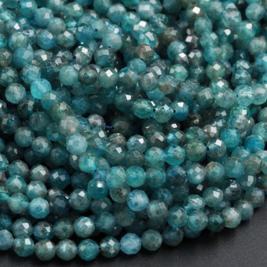 Small Natural Apatite Beads Faceted Round Beads 5mm Micro Faceted Cut Round Beads Translucent Aqua Teal Blue Green Gemstone 16" Strand