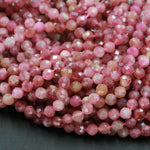 Natural Pink Tourmaline Faceted 5mm Beads Round Micro Faceted Micro Cut Small Real Gemstone Diamond Cut 16" Strand