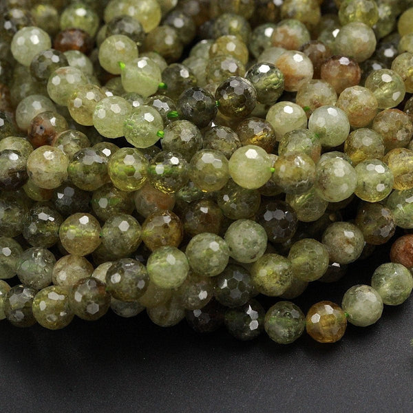 Micro Faceted Natural Green Garnet Faceted Round Beads 7mm Faceted Round Beads Laser Diamond Cut Gemstone 16" Strand