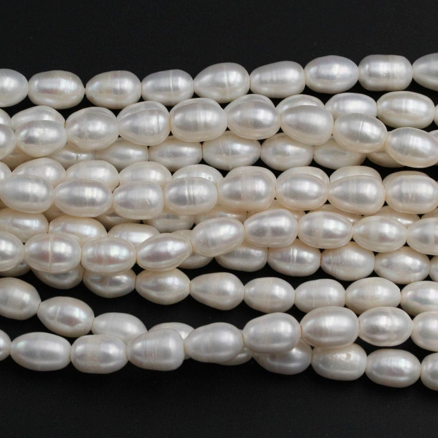 Large Hole Pearls Beads Genuine Freshwater Pearl 15mm Large Potato Oval Rice Pearl Shimmery Pearly White Big 2.5mm Hole 8" Strand