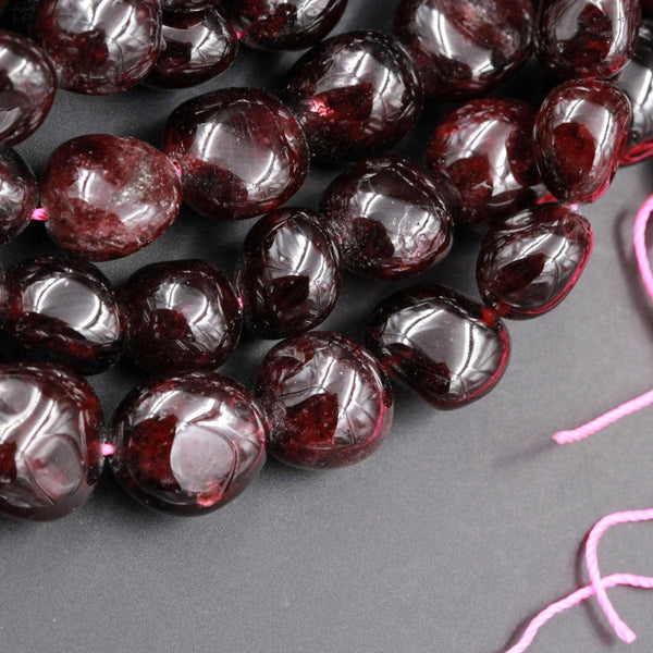 Natural Red Garnet Nugget High Polish Finish Large Freeform Red Garnet Graduating Hand Cut Tumbled Irregular Nuggets 16" Strand