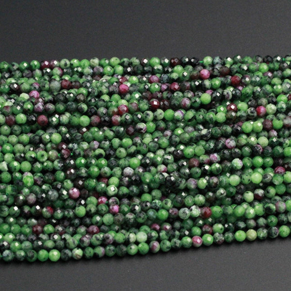 Faceted Natural Ruby Zoisite 4mm Round Beads Micro Faceted Cut Small Red Ruby Green Zoisite Gemstone 16" Strand