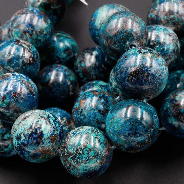 Rare Natural Shattuckite Round 16mm Beads From Arizona Real Genuine Chrysocolla Azurite Gemstone 16" Strand