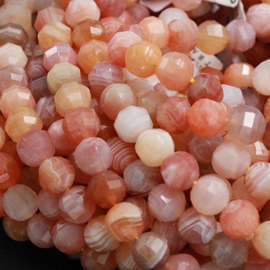 Lantern Faceted Natural Red Orange Botswana Agate 10mm Round Beads Sparkling Dazzling Candy A Grade Good For Earring Pair Beads 16" Strand