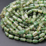 Natural Green Garnet Barrel Beads Cylinder Beads Nuggets Smooth Drum Beads Tube Nugget 8mm x 12mm Real Genuine Green Gemstone 16" Strand