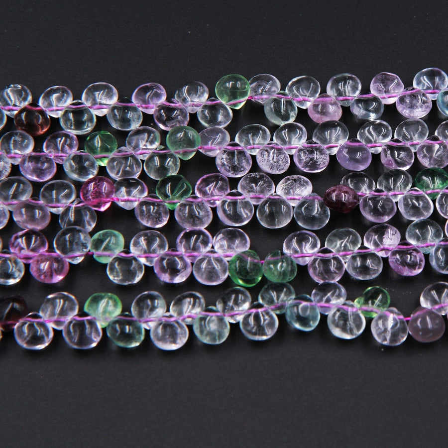 Natural Purple Green Fluorite 8mm Teardrop Briolette Gemstone Beads 16" Strand