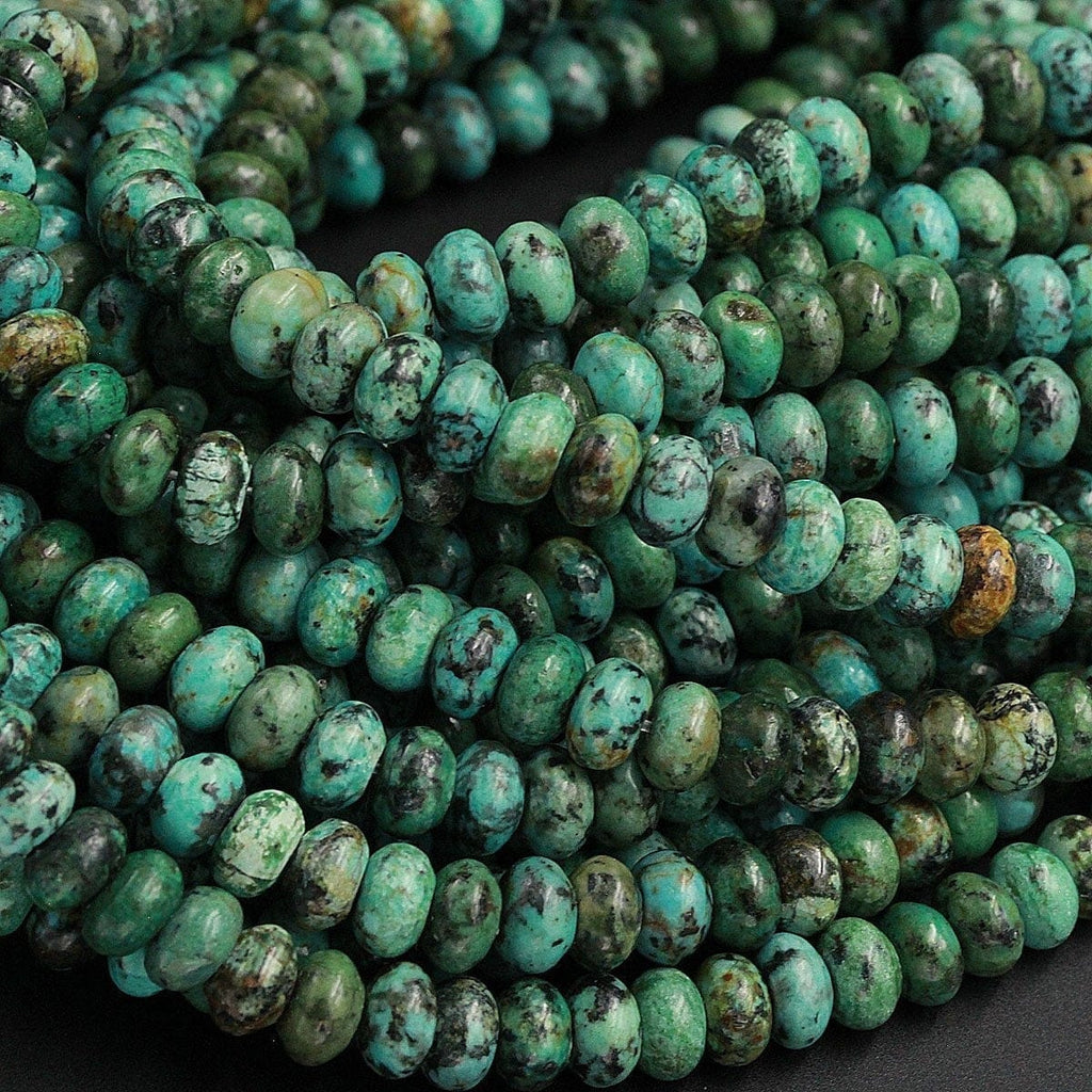 Extra Blue Green Color Natural African Turquoise 8mm Rondelle Smooth Beads High Quality Real Natural African Turquoise Gemstone 16" Strand