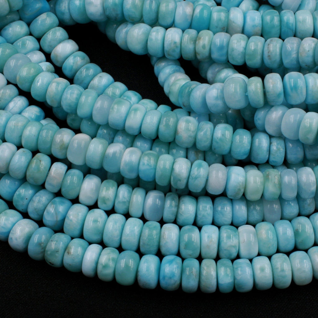 Real Genuine Blue Larimar Rondelle Beads AAA Grade 7mm 8mm 9mm Smooth Thick Saucer Wheel Real Genuine Natural Larimar Gemstone 16" Strand