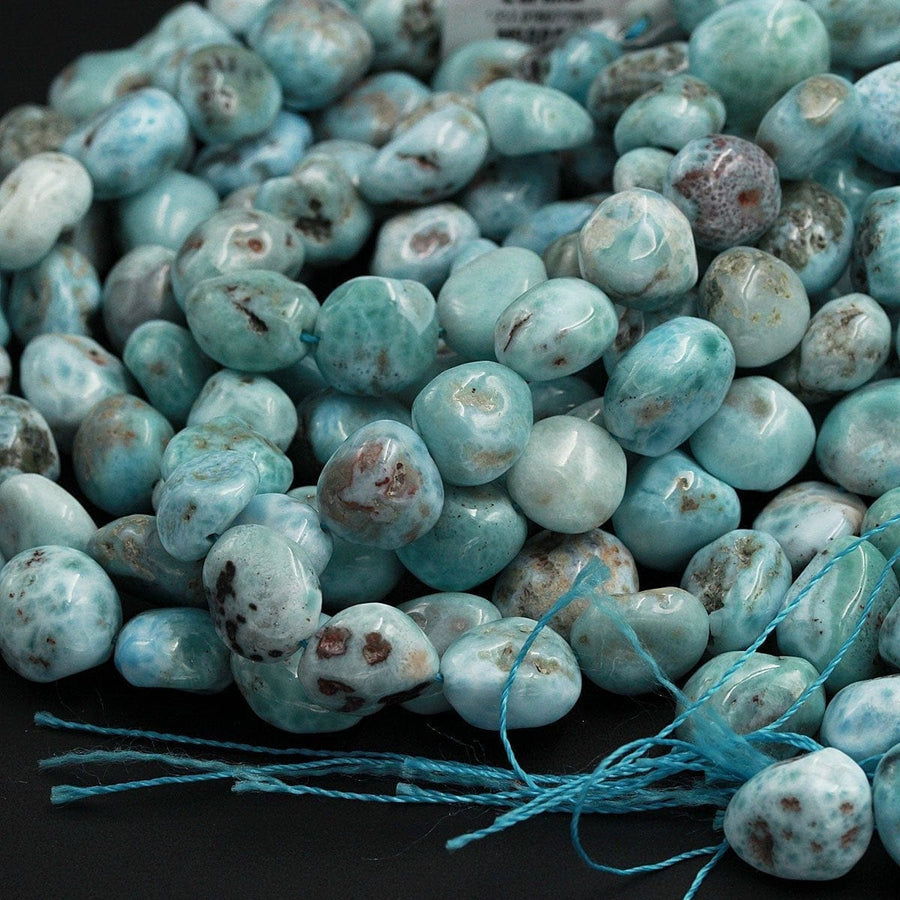 Natural Blue Larimar Beads Rounded Pebble Oval Nuggets Gorgeous Blue Gemstone From Dominican Republic 16" Strand