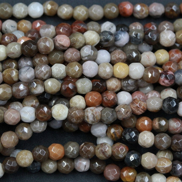 Natural Petrified Wood Fossil Beads 4mm Round Beads Beige Gray Pink Brown Smoky Earthy Natural Stone Beads 16" Strand
