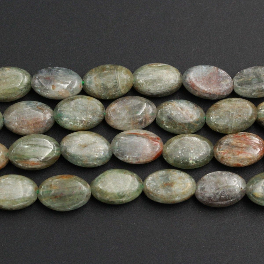 Natural Green Kyanite 8mm x 12mm High Quality Chatoyant Silvery Green Gemstone Oval Beads 16" Strand