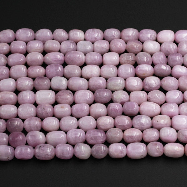 Natural Kunzite Beads Polished Smooth Long Rectangle Barrel Drum Nuggets Soft Pastel Purple Pink Violet Purple Gemstone Beads 16" Strand