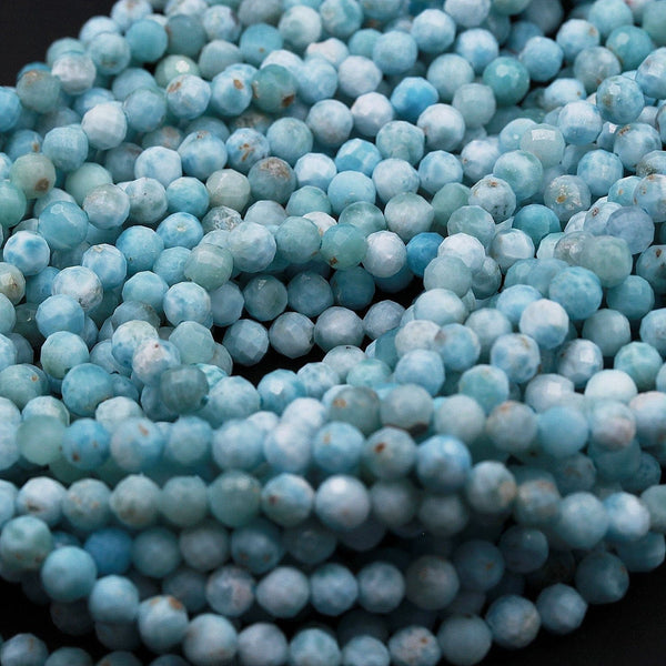 Natural Larimar Beads Micro Faceted Small 5mm Faceted 6mm Faceted Round Beads Genuine Natural Blue Larimar Gemstone AA Grade 16" Strand