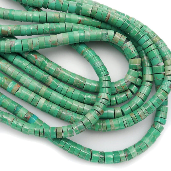 Genuine 100% Natural Turquoise Heishi Beads 6mm Rondelle Genuine Bright Green Turquoise Beads Center Drilled Full 16" Strand
