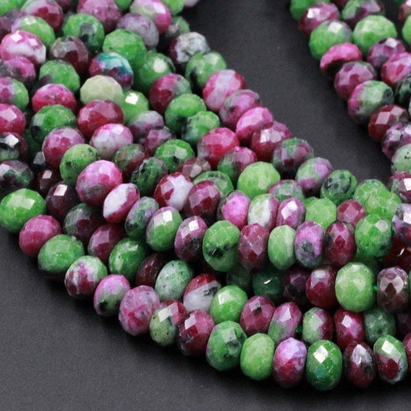 Faceted Natural Ruby Zoisite Rondelle Bead 6mm 8mm 10mm Laser Diamond Cut Faceted Real Genuine Red Ruby in Green Zoisite Gemstone 16" Strand
