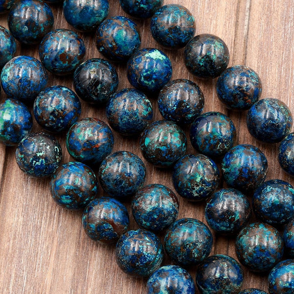 Rare Natural Shattuckite 10mm Beads Round Blue Azurite Chrysocolla Gemstone From Arizona 16" Strand