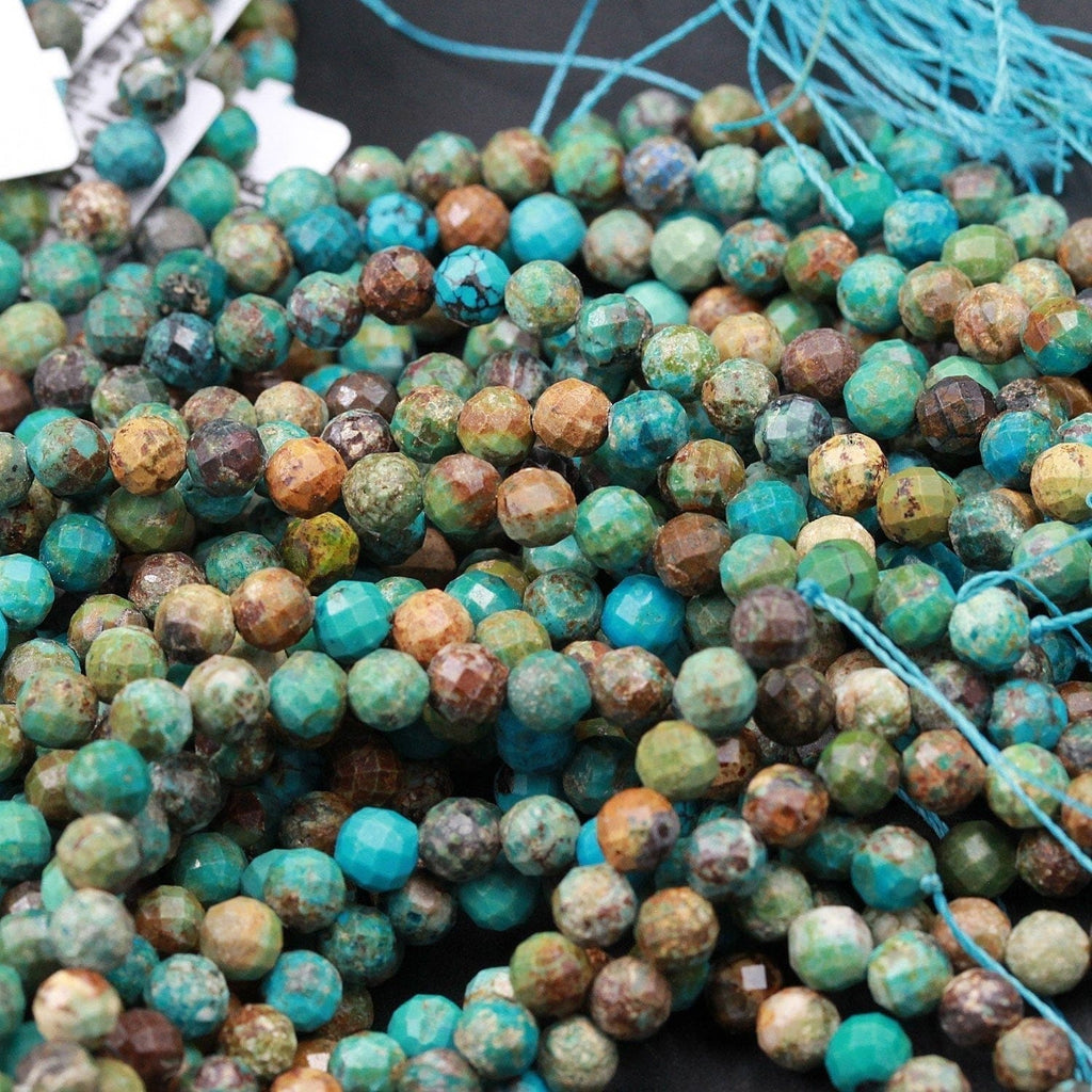 Natural Turquoise 5mm Faceted Round Beads Real Genuine Natural Blue Green Brown Turquoise Micro Faceted Laser Diamond Cut 16" Strand