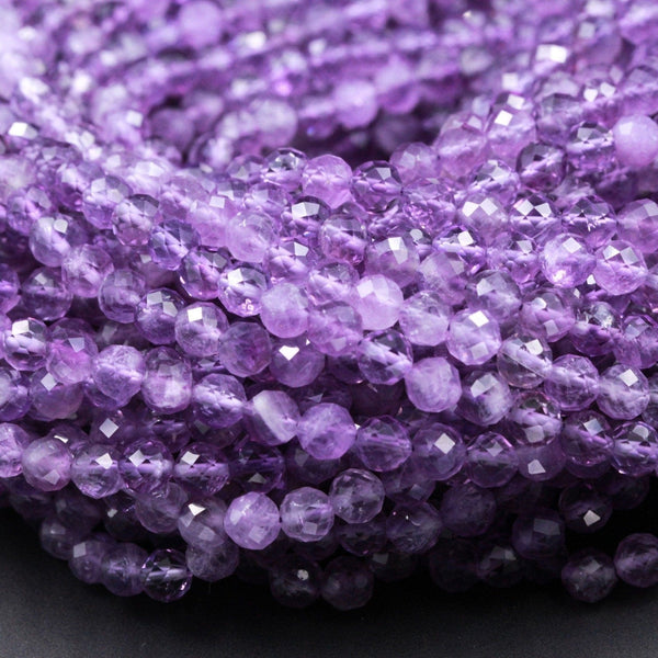 Gorgeous Faceted Natural Amethyst Round Beads 5mm Miro Faceted Genuine Natural Purple Amethyst Gemstone Beads High Quality 16" Strand