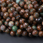 Natural African Green Opal Faceted Round Beads 10mm Large Faceted Round Beads High Quality Green Brown Gemstone Opal Beads 16" Strand