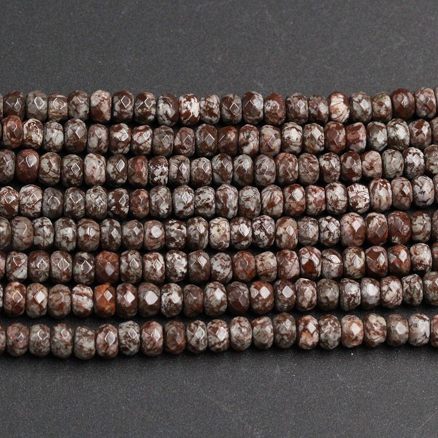 Natural Brown Snowflake Obsidian Small Faceted 4mm Rondelle Beads 4x2mm Rondelle Earthy Brown Gemstone 16" Strand