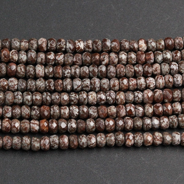 Natural Brown Snowflake Obsidian Small Faceted 4mm Rondelle Beads 4x2mm Rondelle Earthy Brown Gemstone 16" Strand