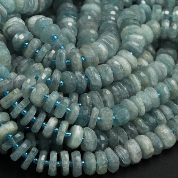 Rare Teal Green Kyanite Large Faceted Rondelle 12mm 16mm Real Genuine Untreated Natural Gemstone Large Thick Wheel 16" Strand