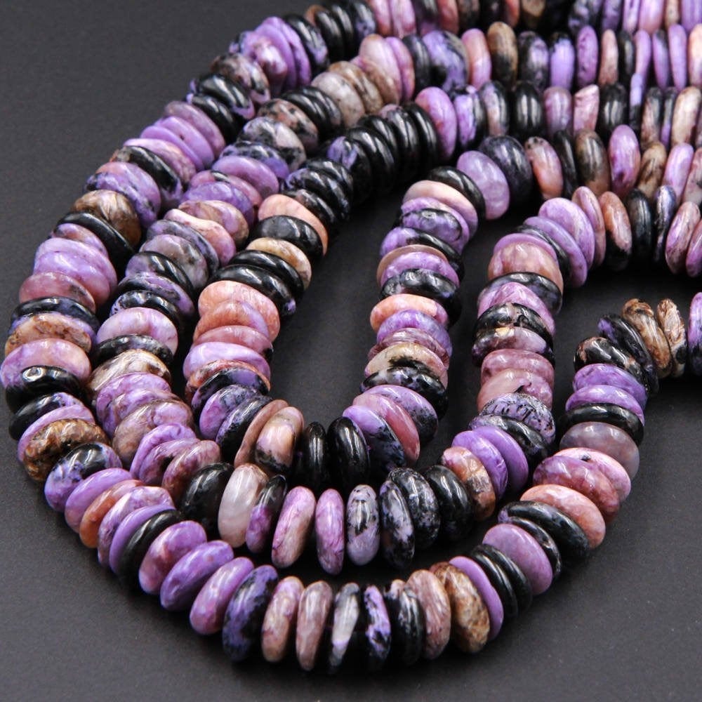 Chunky Natural Charorite Rounded Disc Beads Purple Russian 12mm 14mm Large FreeForm Center Drilled Thin Rondelle beads 16" Strand B560