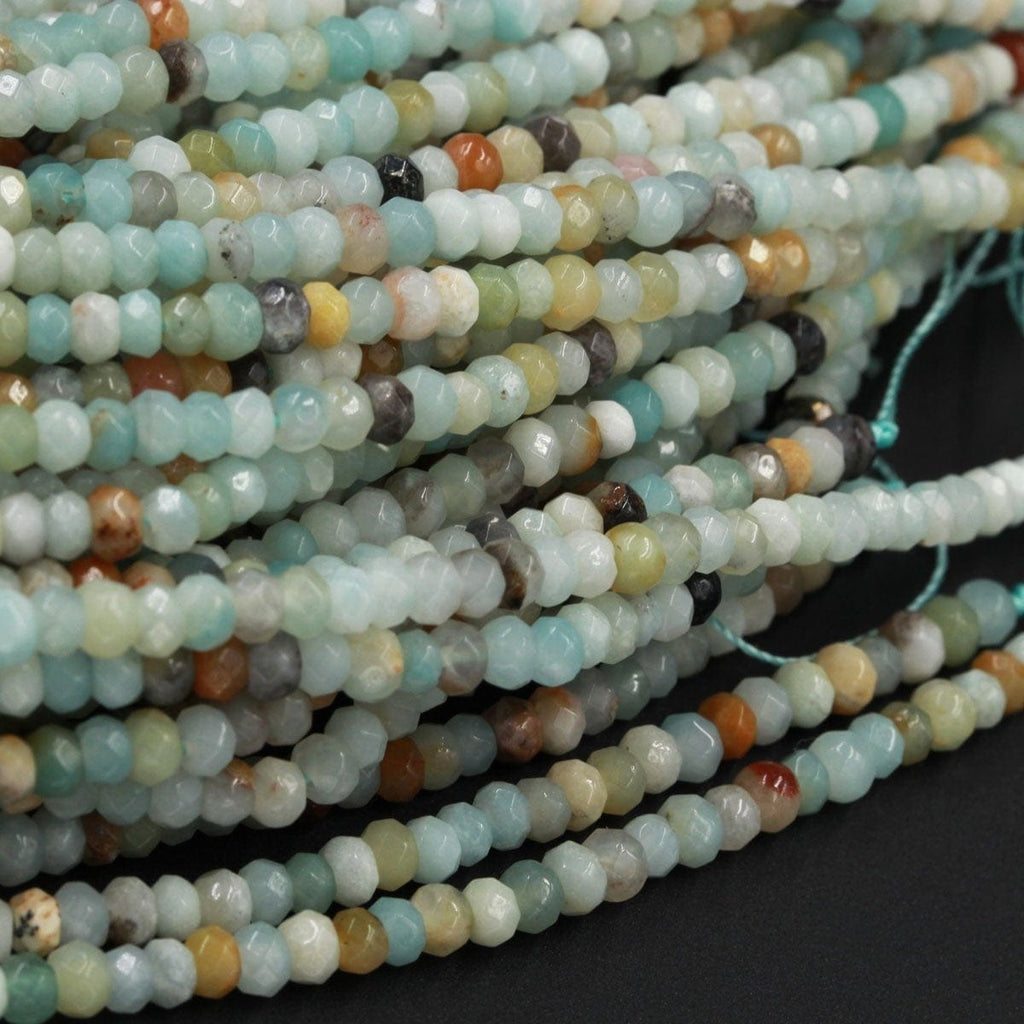 Natural Amazonite 4mm Faceted Rondelle Beads High Quality Faceted 4x2mm Small Tiny Multi Color Amazonite Blue Green Yellow Red 16" Strand