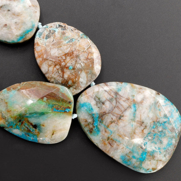 Graduated Faceted Natural Chrysocolla in Quartz Focal Pendant Beads Stunning Blue Strikes Designer Quality One of a Kind 17" Necklace Strand