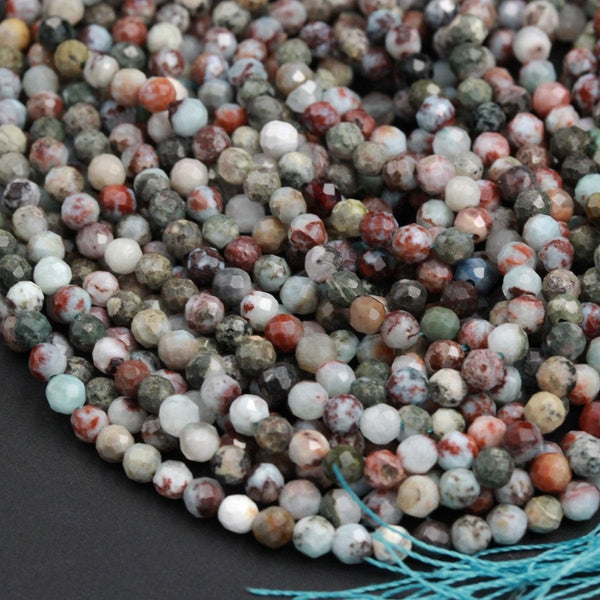 Natural Larimar Red Iron Matrix Beads Micro Faceted Small 3mm Faceted 4mm Faceted Round Beads Genuine Earthy Larimar Gemstone 16" Strand