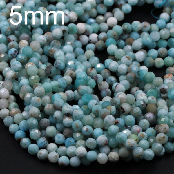 Natural Larimar Beads Micro Faceted Small 4mm Faceted 5mm Faceted Round Beads Genuine Natural Blue Larimar Gemstone High Quality 16" Strand