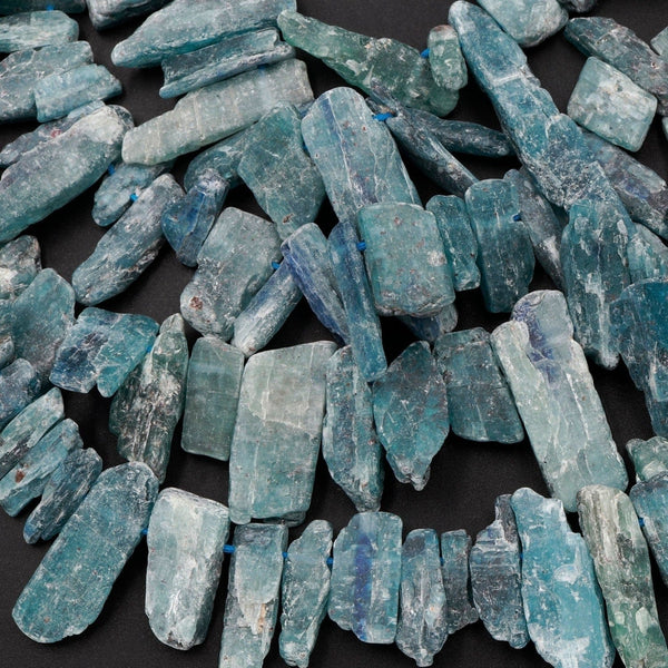 Side Drilled Raw Natural Teal Blue Green Kyanite Bead Freeform Irregular Gemstone Beads Rough Organic Cut 16" Strand