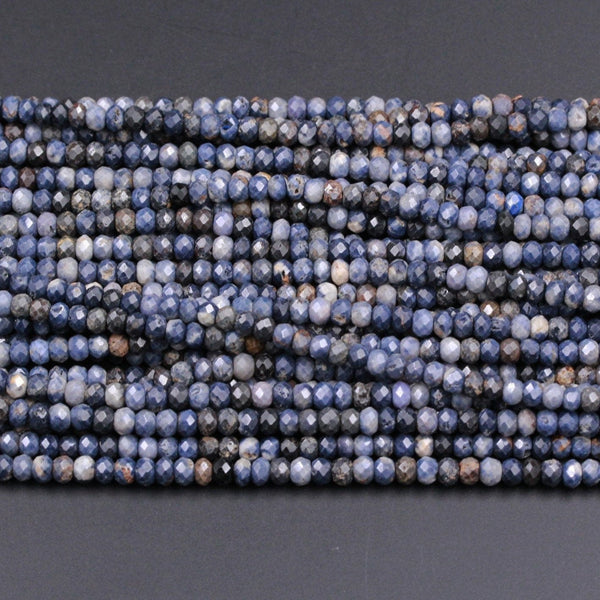 Micro Cut Faceted Natural Blue Sapphire 4mm 5mm Rondelle Beads Earthy Genuine Real Blue Sapphire Gemstone 16" Strand
