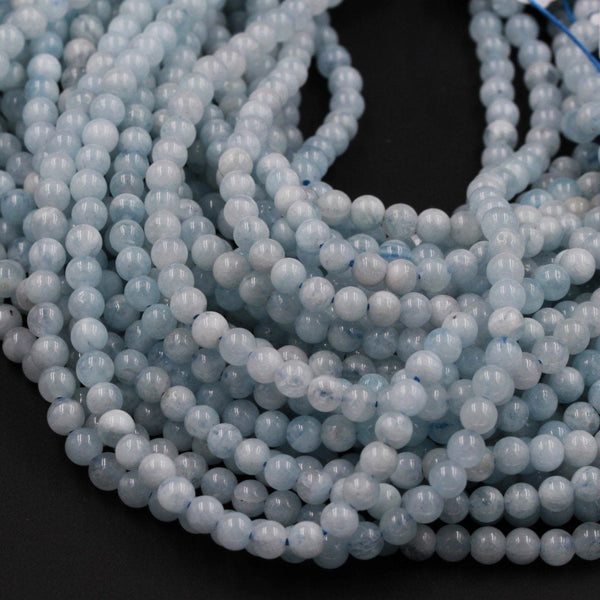 Natural Blue Aquamarine 5mm Round Beads Natural Blue Gemstone 16" Strand