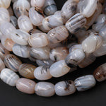 Natural Montana Agate Beads Highly Polished Smooth Barrel Drum Nuggets Amazing Veins Bands High Quality Brown Black White Bead 16" Strand