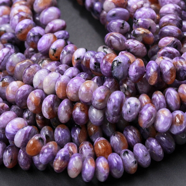 Natural Charoite Rondelle Beads High Quality Purple Russian Charoite Orange Garnet 8mm Rondelle beads Natural Purple Gemstone 16" Strand