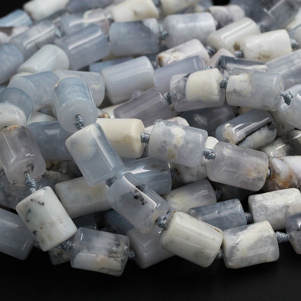 Icy! Natural Blue Angel Chalcedony Beads Tube Cylinder Large Thick Chunky Smooth Beads 18mm Gemmy Blue Gemstone 16" Strand