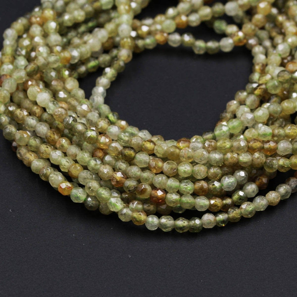 Micro Faceted Natural Green Garnet Faceted Round Beads 3mm Faceted Round Beads Laser Diamond Cut Gemstone 16" Strand